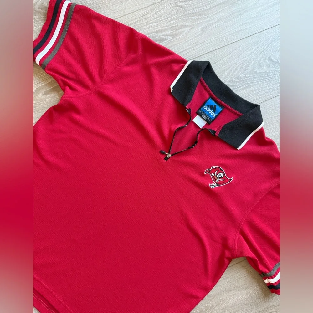 Vintage 90s Tampa Bay Buccaneers Polo Shirt Adidas 1/4 Zip Polyester Mens Large